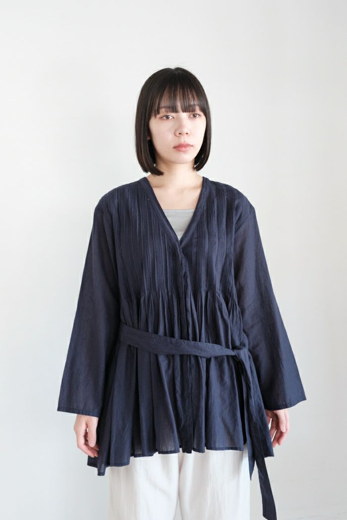 maison de soil メゾン ド ソイル<BR>100s KHADI (100s×150s) WRAP BLOUSE WITH RANDOM PLEATS(25SS)