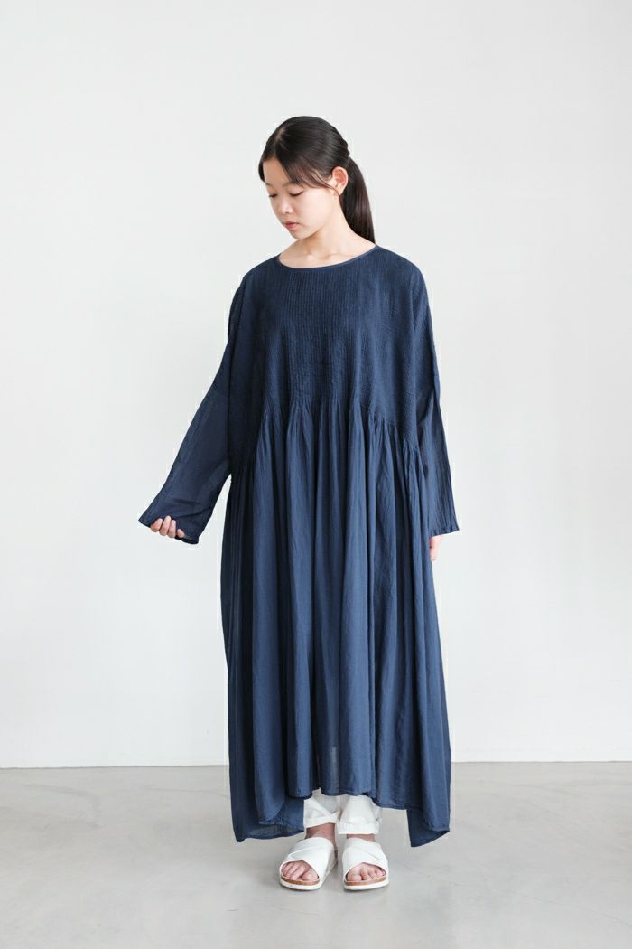 maison de soil メゾン ド ソイル<BR>80s ORGANIC STRIPE(OVERDYE) MINI PINTUCK PULLOVER DRESS(25SS)