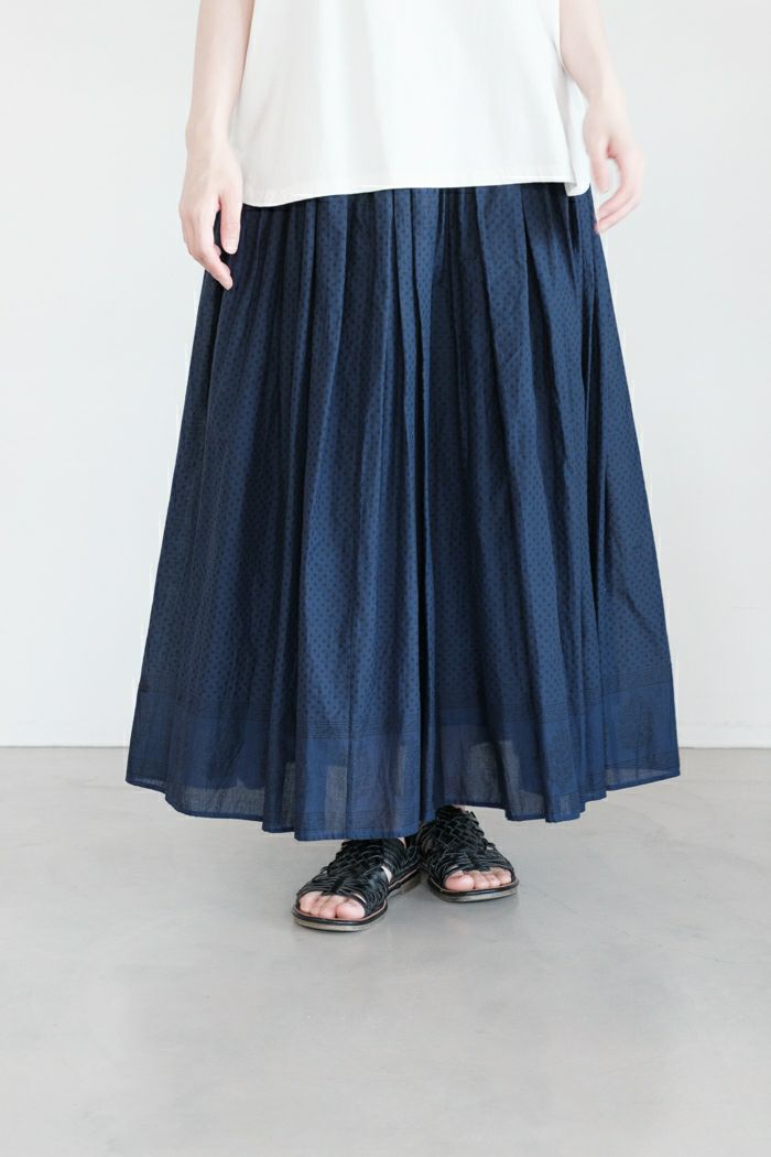 maison de soil メゾン ド ソイル <BR>80s VOILE DOT & TREE BLOCK PRINT RAJASTHAN TUCK GATHERED SKIRT WITH LINING(25SS)