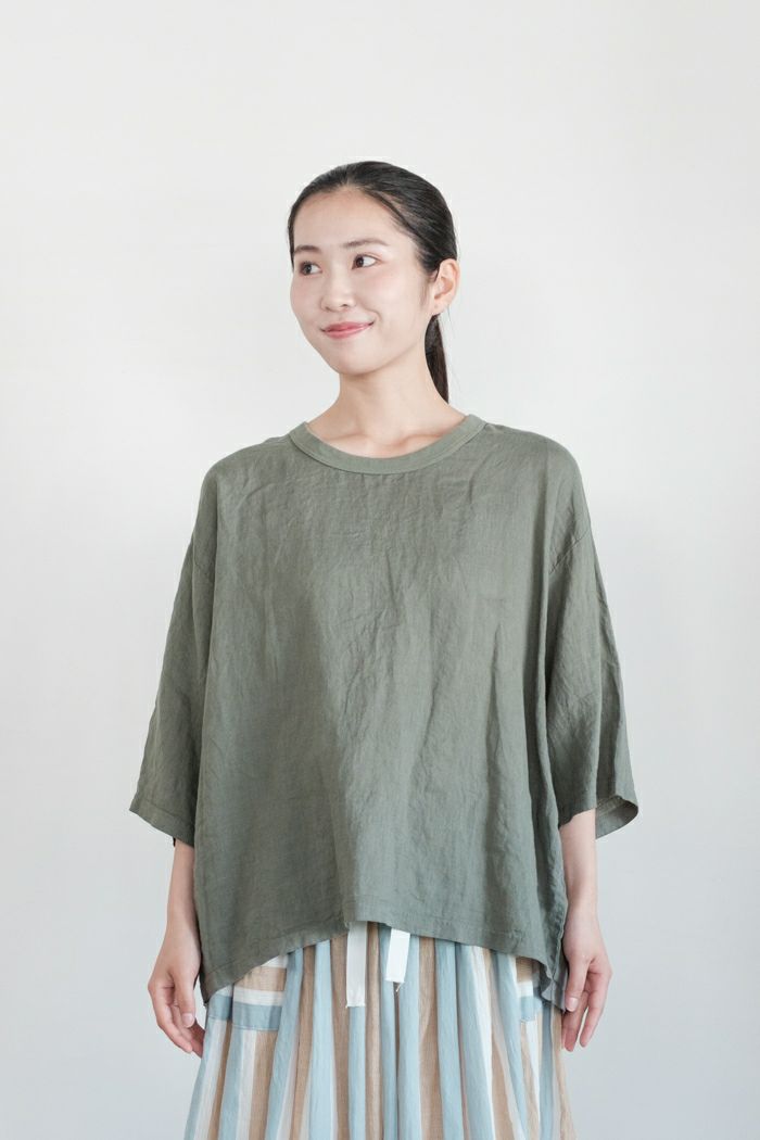 ARTE POVERA アルテポーヴェラ <br>リネン染め ワイドクルーT(半袖）(25SS)