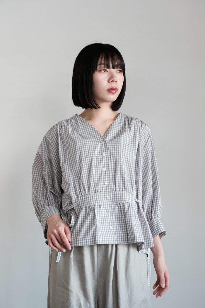 Porter des boutons  ポルテデブトン <br>ギンガムフレンチブラウス(25SS)
