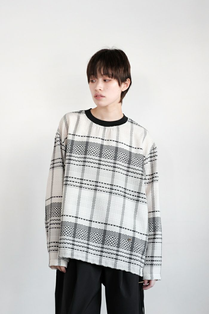 CULLNI クルニ <br>Sheer Tile Check Drawstring Long Sleeve Pullover(25SS)