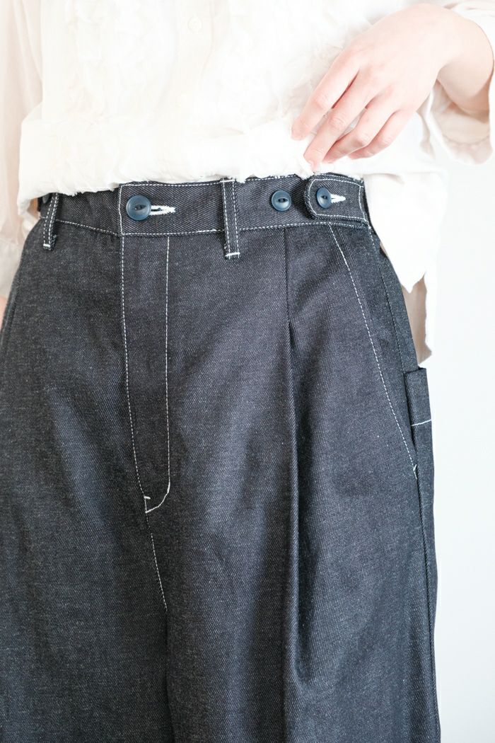 Porter des boutons(ポルテデブトン) デニムパンツ Porter des boutons リネンデニムパンツ（カラー：インディゴ