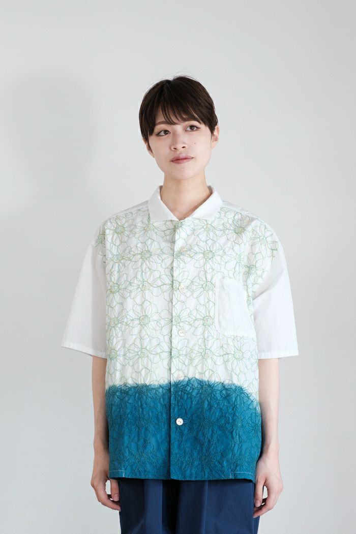 図鑑 <br>Flower藍染めグラデーション半袖シャツ(25SS)