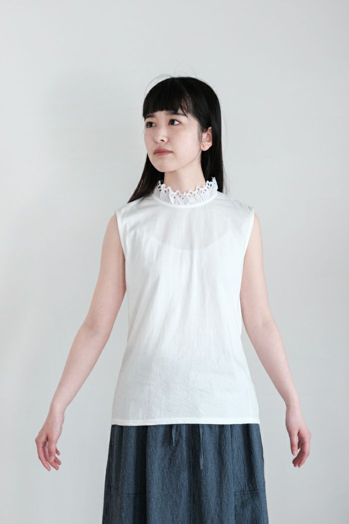 Dot and Stripes ドットアンドストライプス <br>30/2天竺レース襟ノースリインナー(25SS)