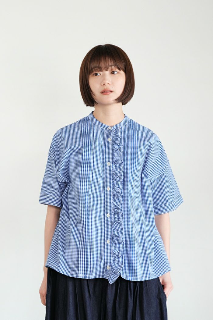 PAR ICI パーリッシィ <br>ギンガムチェック 前立てフリルブラウス(25SS)