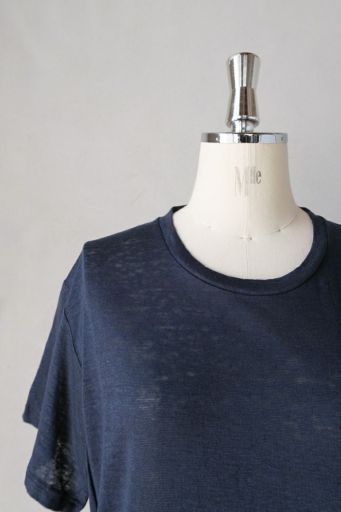SUZUKI TAKAYUKI ハイネックサマーニット リネン　半袖　ネイビー suzuki takayuki スズキタカユキ linen T-shirt(25SS) | T.T. GARRET