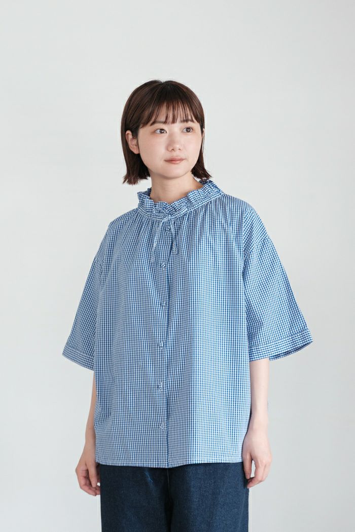 PAR ICI パーリッシィ <br>グランジウォッシュ ギャザーフリルブラウス(25SS)