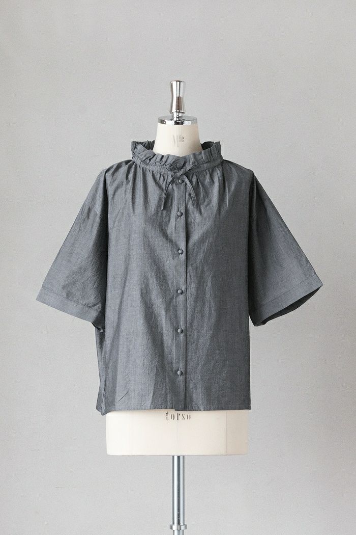 PAR ICI パーリッシィ <br>グランジウォッシュ ギャザーフリルブラウス(25SS)