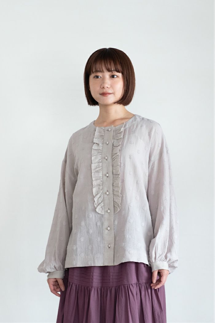 MAGARI マガリ コットン スノードット フリル ブラウス MAGALI | コットンスノードット・フリルブラウス (ラベンダーグレイ