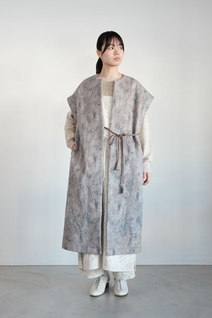 qiri キリ flower vintage long gilet qiri キリ old letter flowers long gilet(25AW) | T.T. GARRET