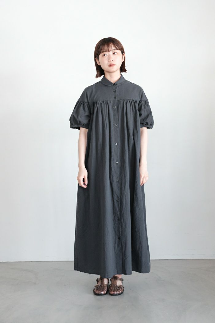 PAR ICI パーリッシィ <br>コットンリネン 丸襟ギャザーワンピース(25SS)