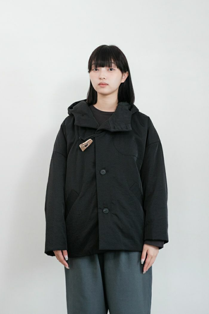 美品★ドゥルカマラ ヘリンボーン フード コート ドロップショルダー サイズ0 Dulcamaraのヘリンボーンフードコートとオーバーオール。 | IDIOME homme.