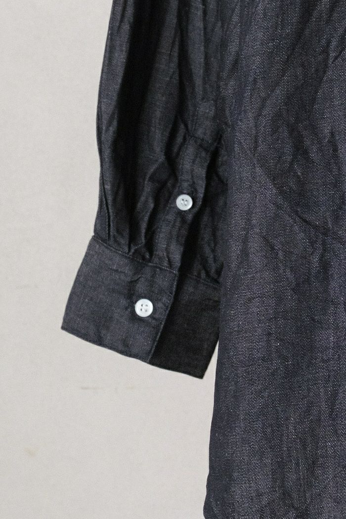 ラボレイトリー laboratory フリルデニムシャツ 麻混 フリ