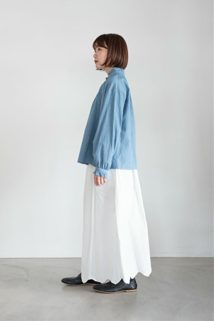 PAR ICI パーリッシィ ライトオンスデニム スタンドフリルシャツ(25AW