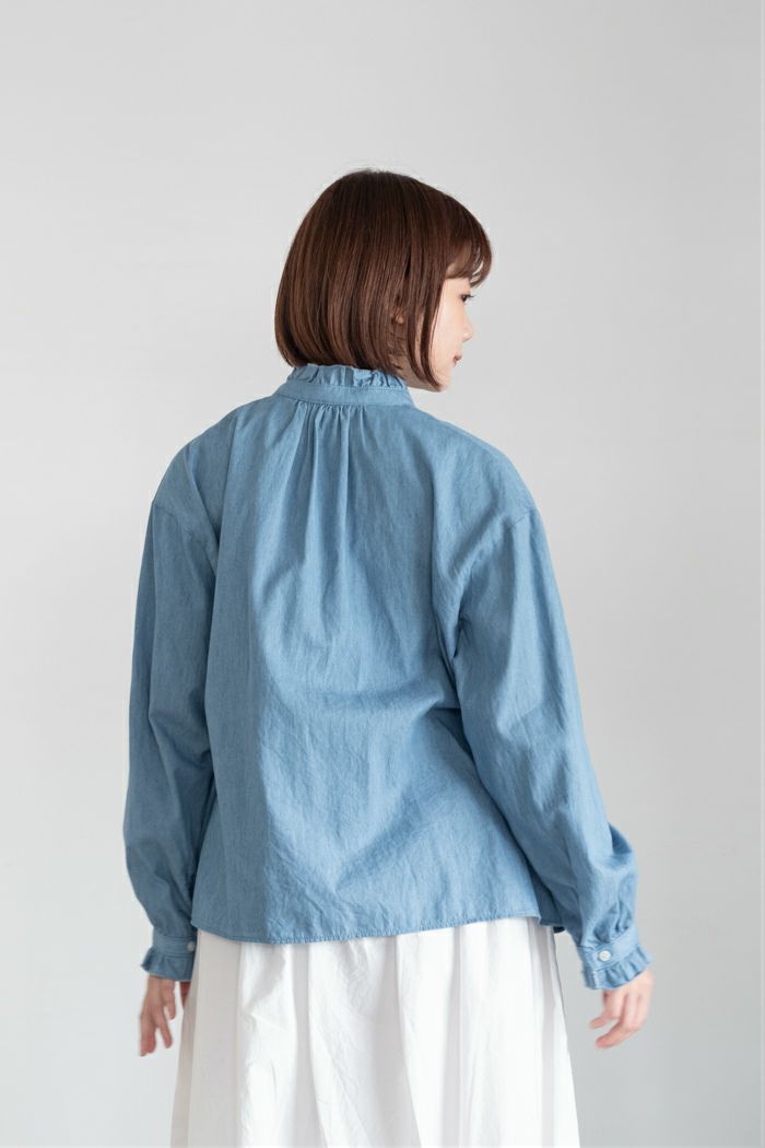 PAR ICI パーリッシィ ライトオンスデニム スタンドフリルシャツ(25AW
