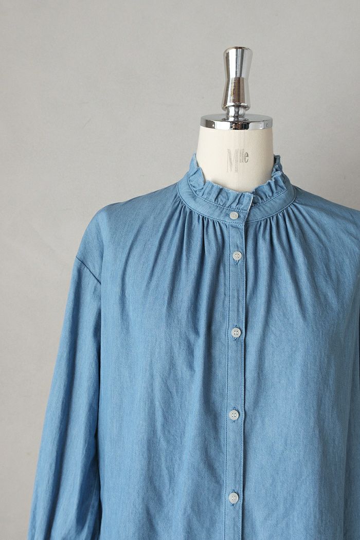 PAR ICI パーリッシィ ライトオンスデニム スタンドフリルシャツ(25AW