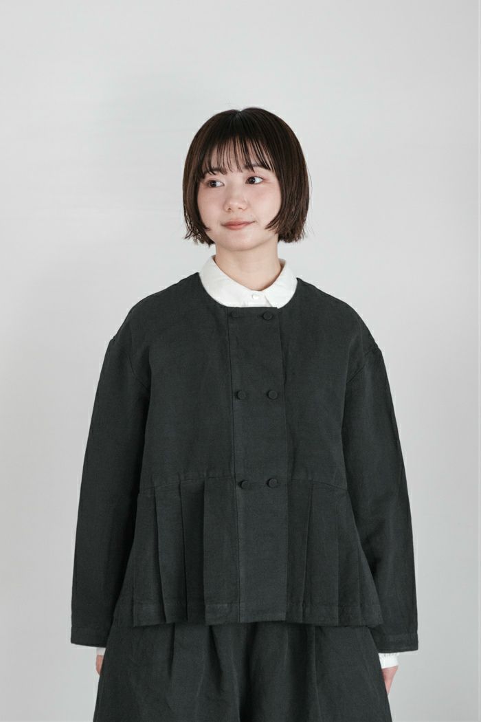 MAGALI マガリ コットンリネンストライプタックショルダーブラウス