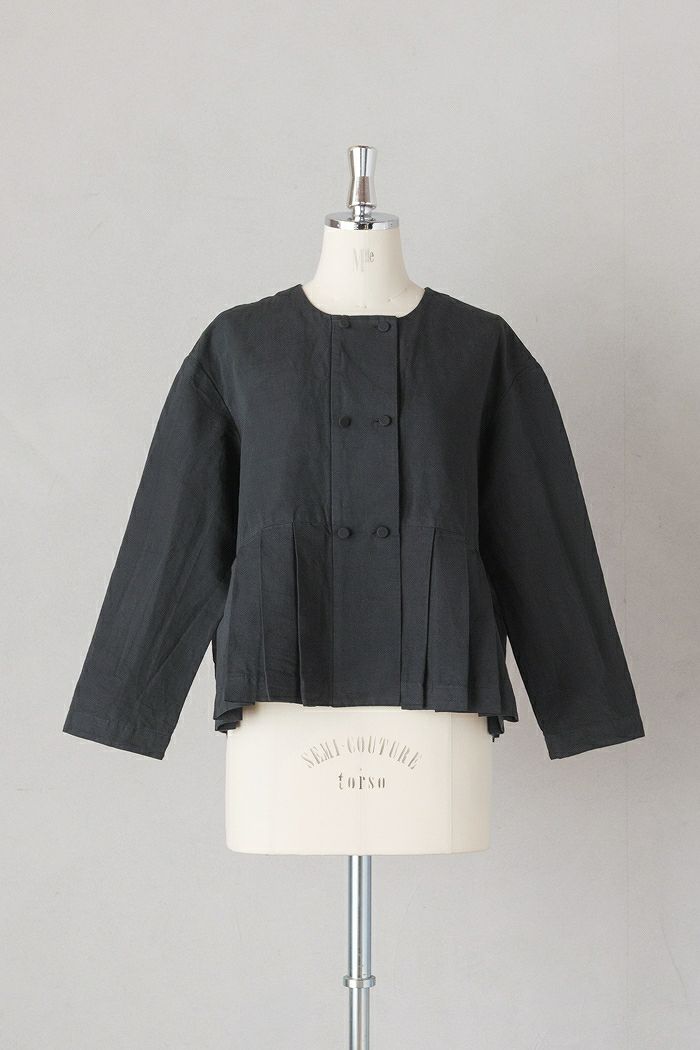 MAGALI マガリ コットンリネンストライプタックショルダーブラウス